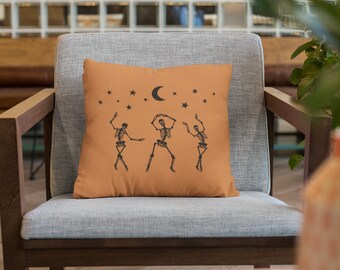 Dancing Skeleton Throw Pillow, Spooky Halloween Pillow