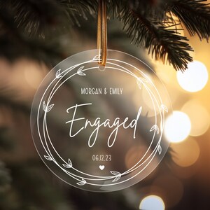Our First Christmas Engaged Ornament, Engagement Ornament Personalized, Glass Engaged Christmas Ornament 2024