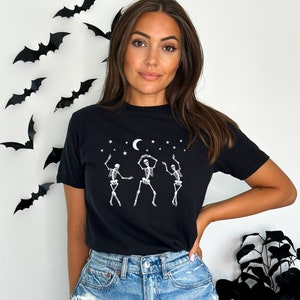 Dansend skelet Halloween-shirt, herfst-T-shirt dames, skelet T-shirt