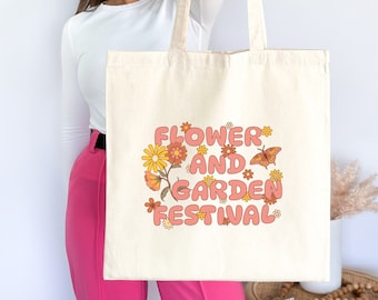 Blomster- och trädgårdsfestivaltygväska, temaparksväska, blommig tygväska, vårtygväska