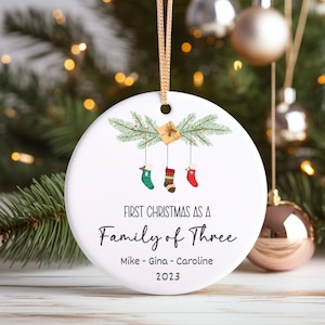 Family of Three Christmas Ornament, First Christmas as a Family of Three, Baby&#39; s First Christmas Ornament, Personalized Family Ornament