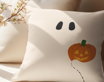 Ghost Holding Pumpkin Pillow, Cute Ghost Pillow, Halloween Ghost Pillow