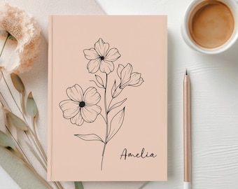 Personlig födelseblomma Inbunden dagbok, Födelsemånadspresent, Anpassad dagbok Personlig anteckningsbok