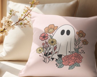 Cute Ghost Pillow Double Sided Pillow, Fall Throw Pillow, Pink Fall Decor, Retro Halloween Pillow