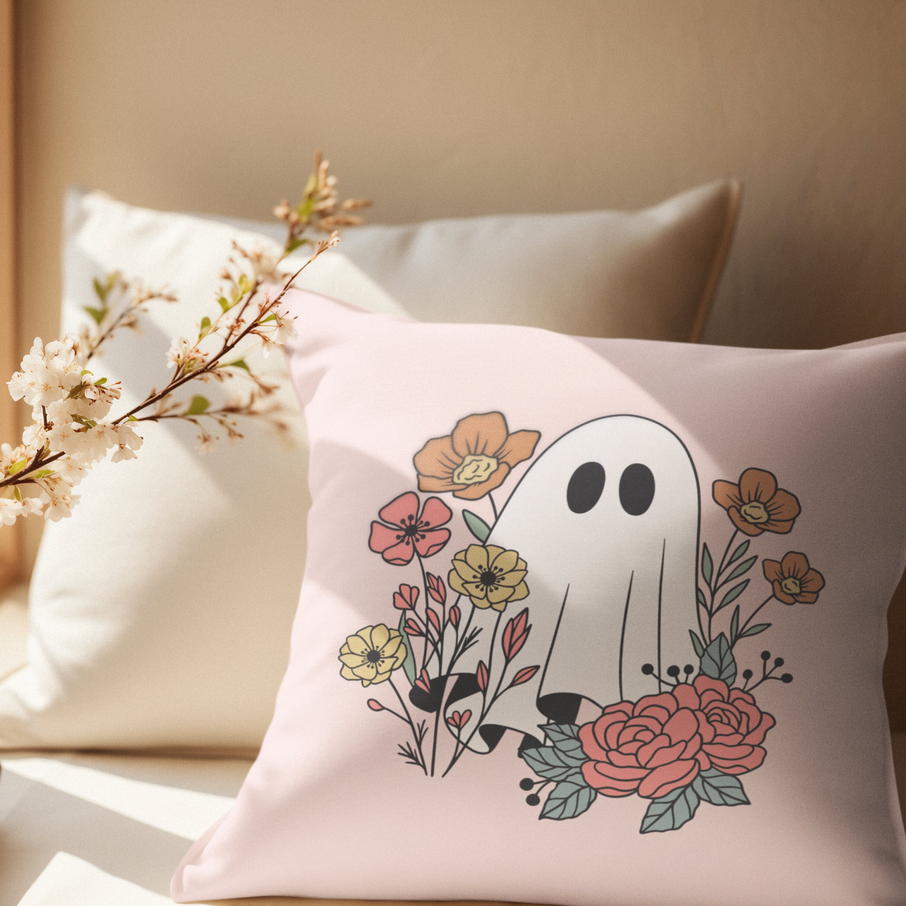 s-l1200.jpg Spooky Vibes Embroidered Beaded Crystal Ball Pink Velvet Halloween Pillow 16x14 main image 2