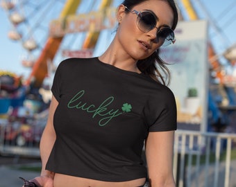 St. Patrick's Day Crop Top, Lucky Shamrock Baby Tee, St. Pattys Cropped Shirt