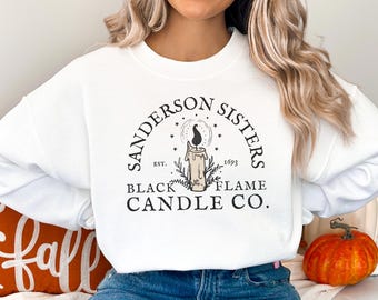 Sanderson Sisters tröja, svart flamljus rund halsringning, Hocus Pocus