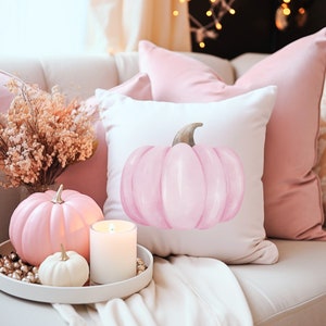 Pink Pumpkin Fall Throw Pillow, Pink Fall Decor, Pastel Throw Pillow