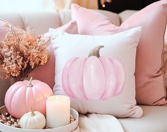 Pink Pumpkin Fall Throw Pillow, Pink Fall Decor, Pastel Throw Pillow