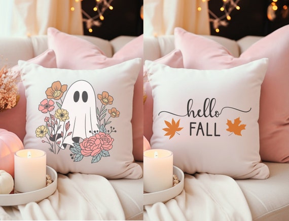 Ghost Pillow Double Sided Fall Pillow Halloween Pillow Fall Throw Pillow Retro Ghost Pillow Etsy