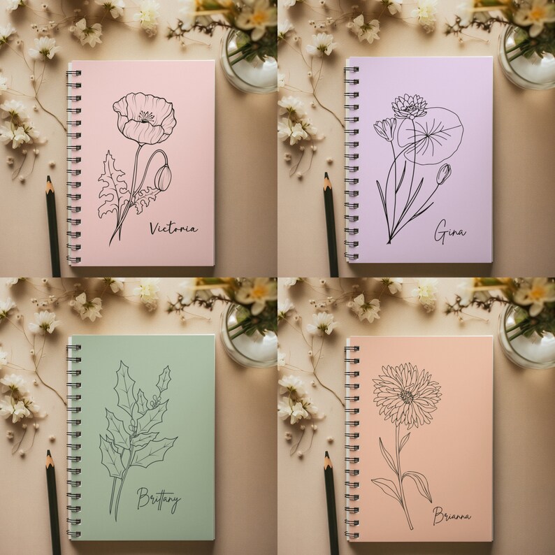 Birth Note Book Personalized Birth Flower Notebook, Personalized Birth Month Journal ...