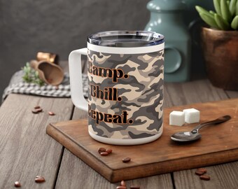 Caneca de café camuflada: caneca de camping em aço inoxidável com isolamento térmico
