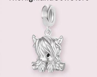Dije colgante de vaca de las Tierras Altas de plata de ley 925 / Dije de vaca de las Tierras Altas / Colgante de pulsera / Compatible con pulsera Pandora / Regalos bonitos /