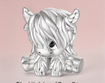 Colgante de vaca de las Tierras Altas en plata de ley 925 / Charm de vaca de las Tierras Altas / Colgante para pulsera / Compatible con pulseras Pandora / Regalos para ella / Regalos bonitos /