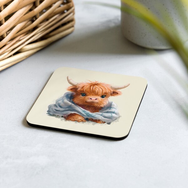 Cute Highland Cow Cork-back Coaster | Animal Coaster | Home Decor Gift | Housewarming Gift | Stylish Coaster | Pretty Coasters |