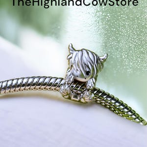 925 sterlingzilveren hangende Highland Cow-hanger | Bedel Schotse Hooglander | Armbandhanger | Past op Pandora-armband | Cadeau voor haar | Leuke cadeaus
