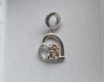 Dije colgante de plata de ley 925 con vaca y niña de las Highlands / Colgante "Te amo para siempre" / Colgante de vaca de las Highlands / Compatible con pulsera Pandora /