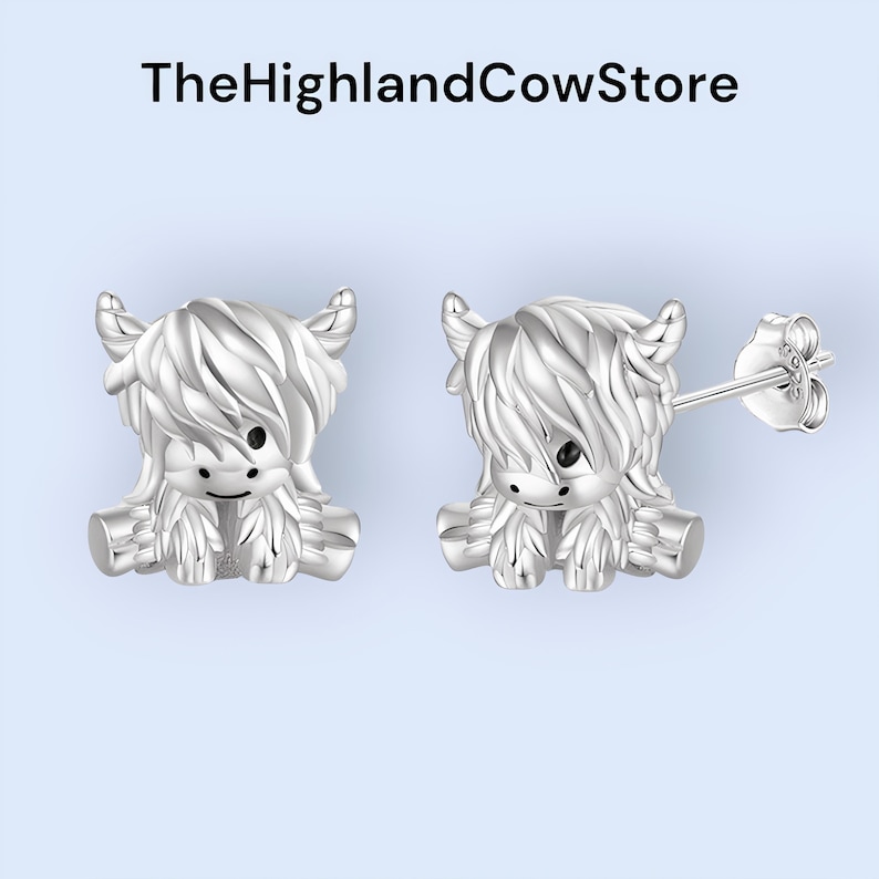 Highland Cow Stud Earrings, handmade in recycled Sterling Silver