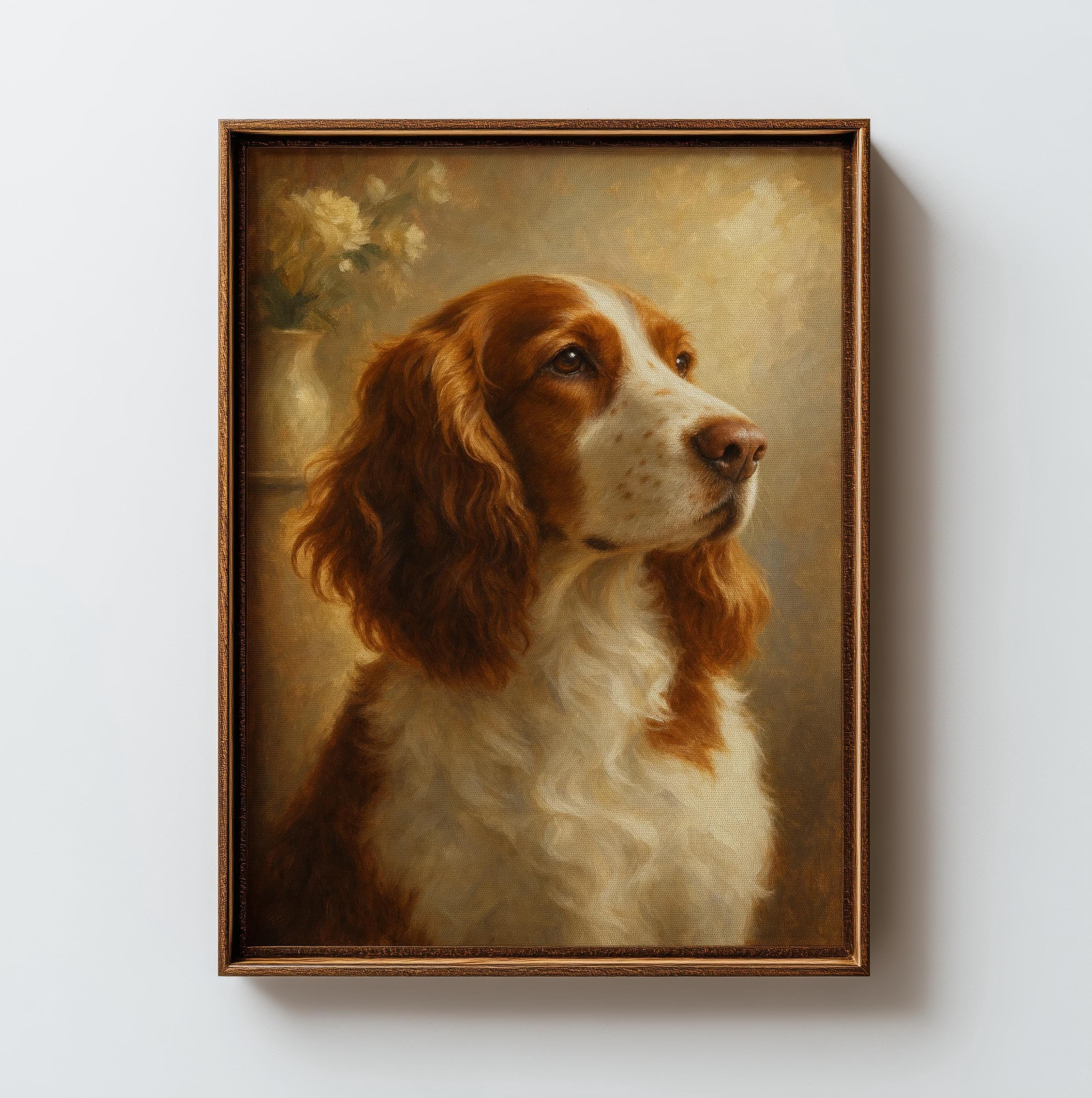 Welsh Springer Spaniel Wall Art, Traditional Oil Painting, Warm Ochre & Ivory