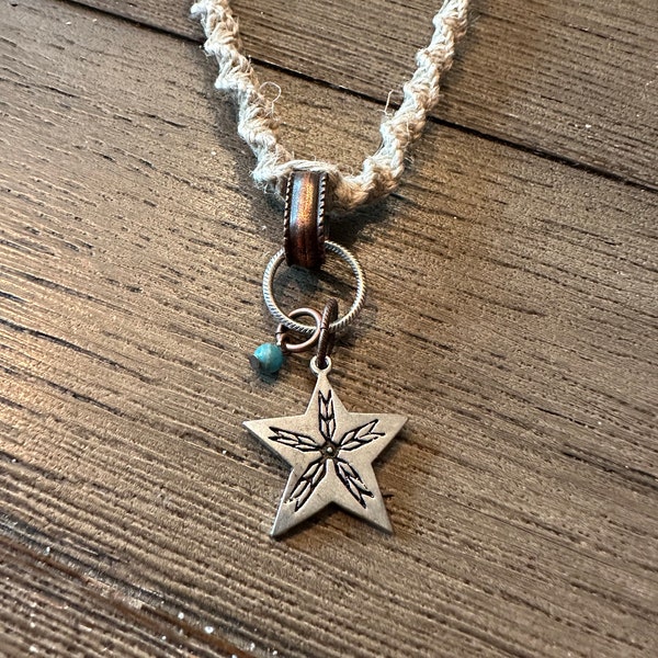 Handmade Hemp Necklace with Dangle Star Pendant