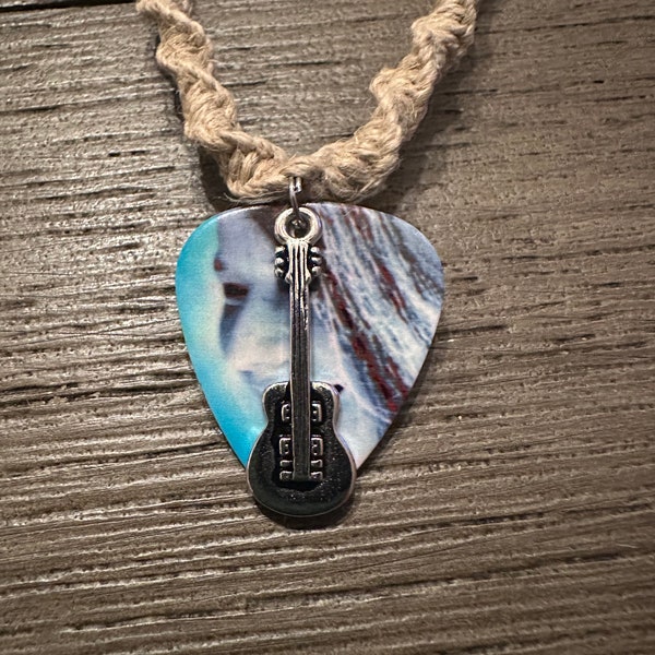 Handmade Hemp Necklace with Janis Joplin Guitar Pick Pendant