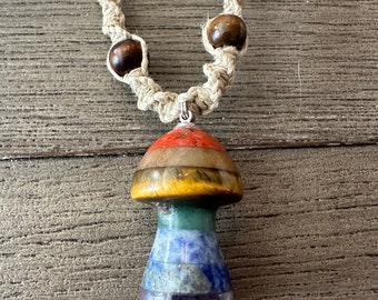 Large Stone Mushroom Pendant on Handmade Hemp Necklace