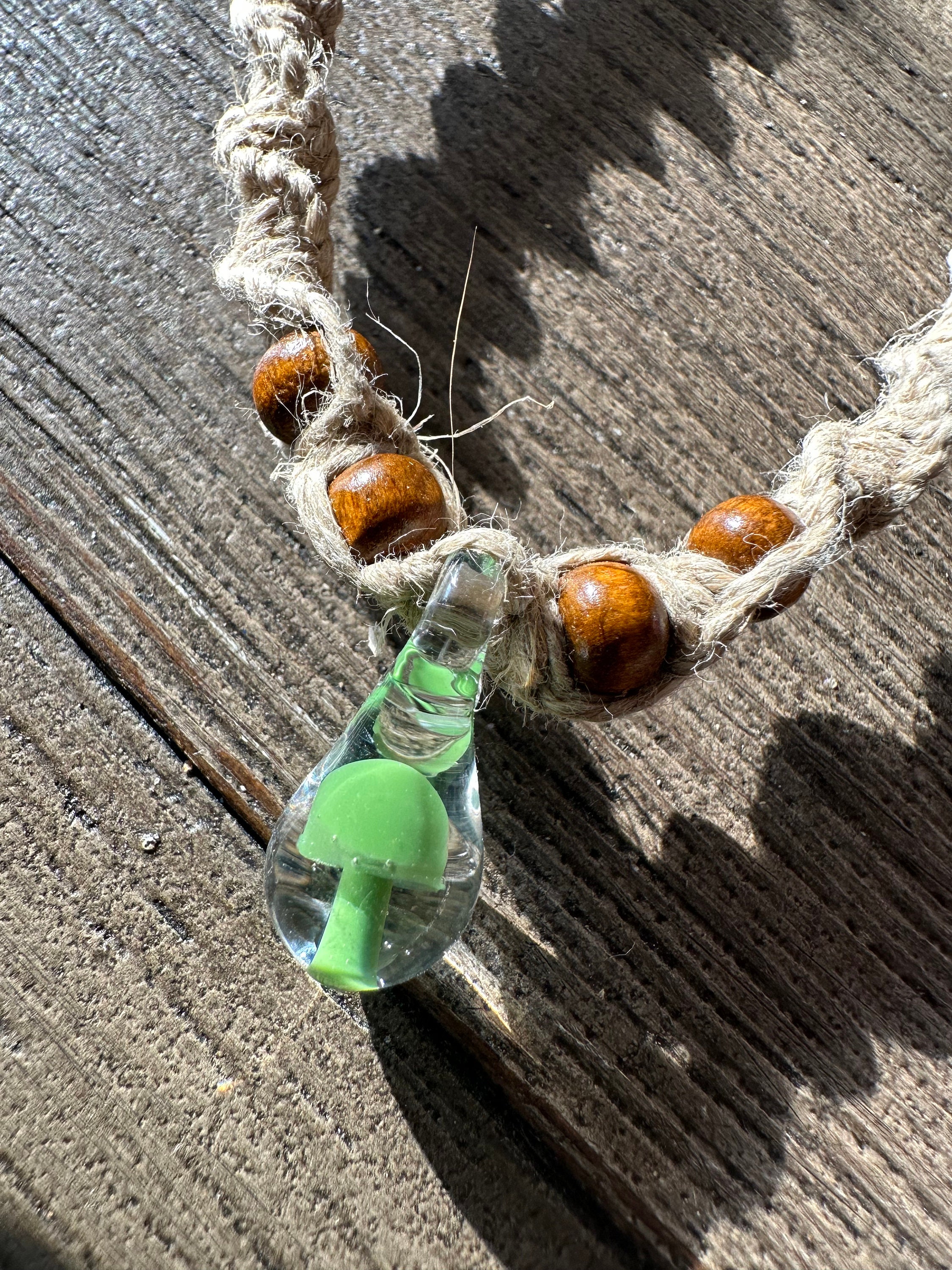 Hemp necklace with glass mushroom pendant best sale