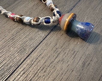 Handmade Hemp Necklace Stone Mushroom Pendant Boho Hippie