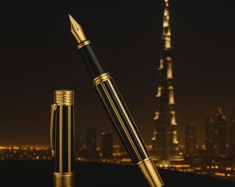 Pluma estilográfica dorada de lujo • Sapphiria® Royal Stripes • Elegante pluma recargable • Regalo de graduación o para el jefe • Herramienta de caligrafía y escritura