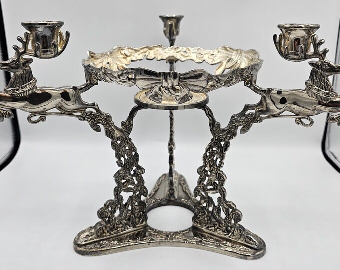 Vintage Godinger Silver Reindeer Candelabra Centerpiece Etsy