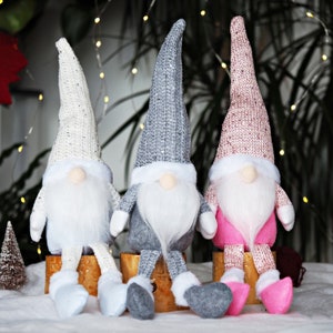 Xmas Gnome Decoration - Grey, Pink and White Nordic Gonk Ornament