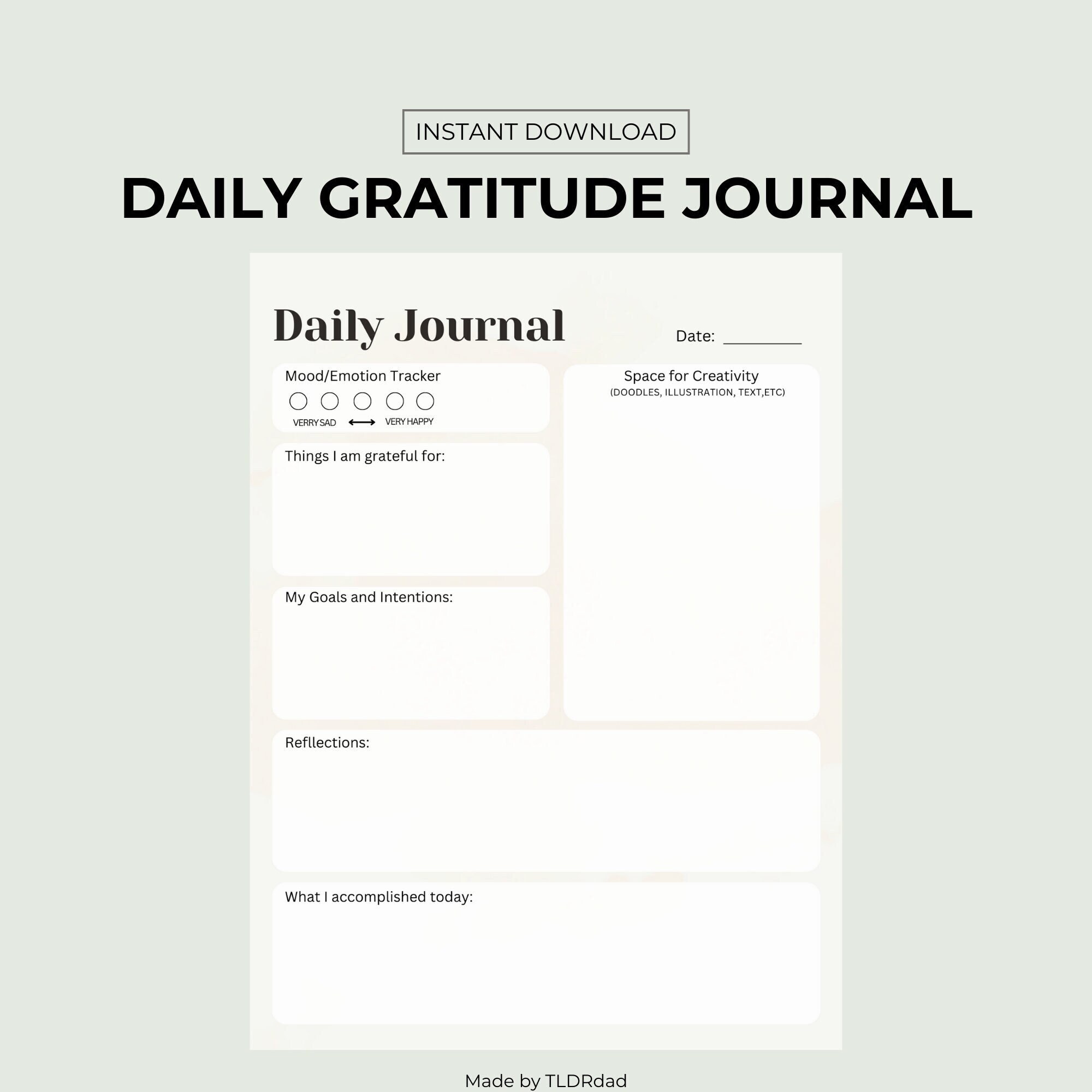 Daily Gratitude Journal, Daily Journal, Goal Tracking, Lifestyle Tracker, Mindfulness, Planner Inserts