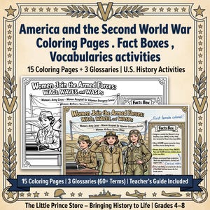 World War II Unit Study Coloring Pages with Vocabulary Activities | Home Front, D-Day, Rosie the Riveter & WWII Homeschool History PDF