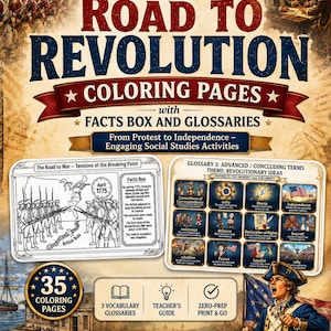 American Revolution Coloring Pages | Stamp Act, Boston Tea Party, Colonial Protest (Digital Download)