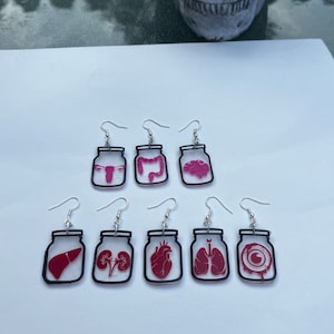 Organ Anatomy Jar Resin Earrings | Halloween Earrings | Science Pathology Earrings | Specimen In Jar Earrings