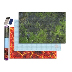 DND Battle Mat 3 Pack Starter Set Accessory for RPG Role Playing Games 24&quot; X 36&quot; Non-Staining Dry/Wet Erase Vinyl Battle Grid Terrain Pack 2