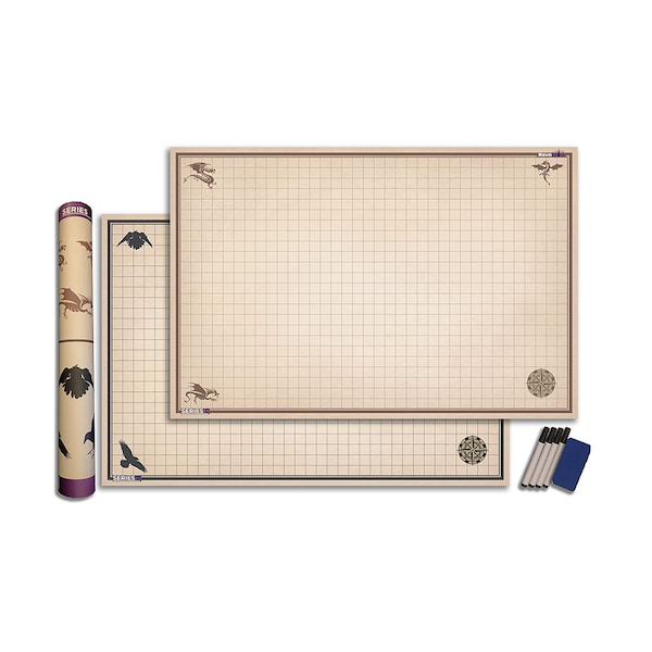 DND Battle Mat 2 Pack Starter Set Accessory for RPG Role Playing Games 24" X 36" Non-Staining Dry/Wet Erase Vinyl Battle Grid Series 0