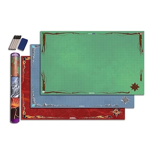 DND Battle Mat 3 Pack Starter Set Accessory for RPG Role Playing Games 24&quot; X 36&quot; Non-Staining Dry/Wet Erase Vinyl Battle Grid Series 1