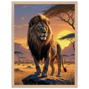 Majestic Lion - Poster di alta qualità con cornice in legno montata 18x24" con carta opaca di qualità museale