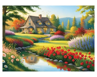 Ravnspire 1000 Piece Jigsaw Puzzle for Adults/Teens 27.5” x 19.7” (Collection 1: Blossom Cottage)