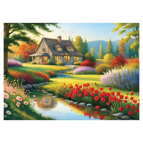 Ravnspire 1000 Piece Jigsaw Puzzle for Adults/Teens 27.5” x 19.7” (Collection 1: Blossom Cottage)