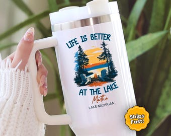 Lake Life Tumbler Personalized Life is Better at the Lake Tumbler With Handle Custom Girls Lake Trip 40oz Tumbler Lake House Vacation Gift