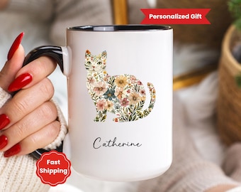 Cat Mug Personalized Floral Cat Coffee Cup Custom Kitten Tea Cup Gift For Cat Mama Sheep Lover Gift