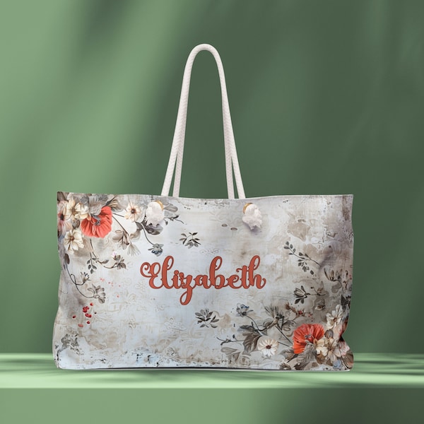 Personalized Floral Weekender Bag,  Customized Girls Trip Overnight Bag, Custom Girls Weekend Bag, Bachelorette Bags, Floral Wildflower Tote