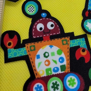 8pc Fabric Applique Patch 100% PREMIUM Cotton No-Sew Iron-On Robots | Retro Science Fiction Space AI Bot Automation Gears Bolts Mechanic DIY