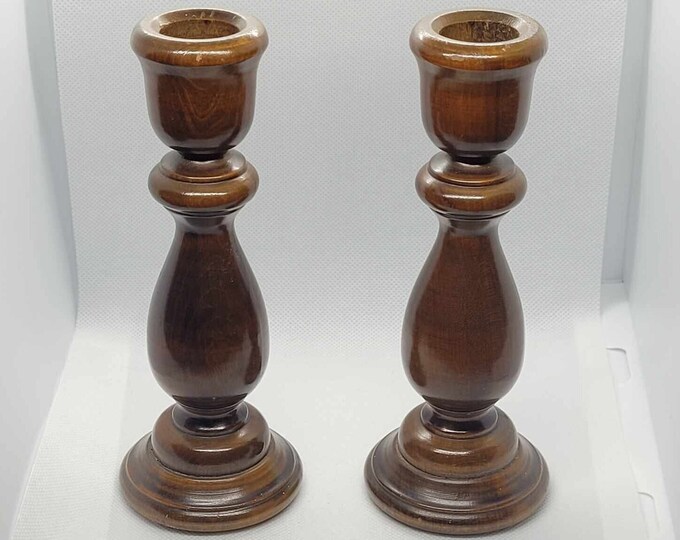 Vintage Turned Wood Pair of Candlestick Holders W/ Green Felt Bottom ...