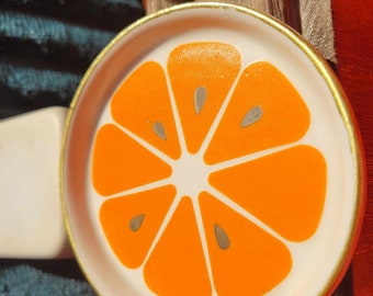 Vintage Hand Painted Orange Slice Gold-toned Trim Mini Plate Ceramic Collectible Kitchen Decor Trinket Dish Ring Dish Mid Century Modern MCM