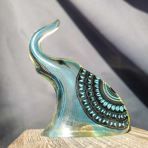 Vintage Abraham Palatnik SIGNED &quot;Pal&quot; Lucite Elephant UV Glow Figurine Trunk Up Made In Brazil Collectible Mid Century Modern Art Sculpture