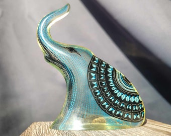 Vintage Abraham Palatnik SIGNED &quot;Pal&quot; Lucite Elephant UV Glow Figurine Trunk Up Made In Brazil Collectible Mid Century Modern Art Sculpture
