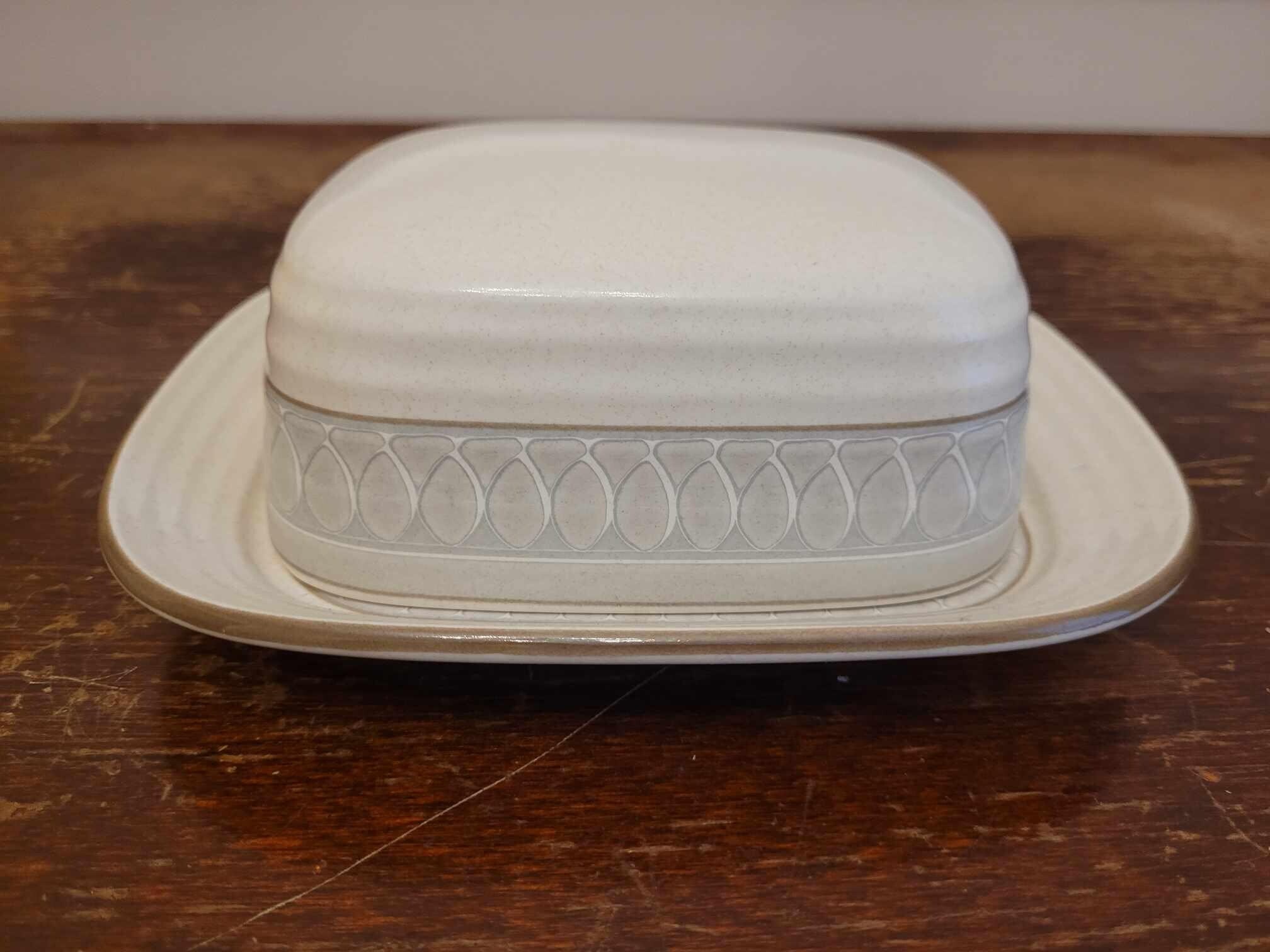 Vintage Covered Butter Dish by Mikasa Cera Stone Claridge Crafted in Malaysia Dishwasher Safe Microwave Safe Oven Safe Rectangular Stoneware